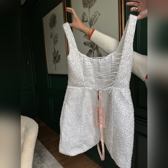 Oh Polly Dominique Embellished Structured A-Line Mini Dress - Picture 5 of 8